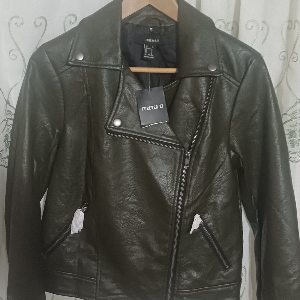 Forever 21 Women's Dark Green Leather Jacket